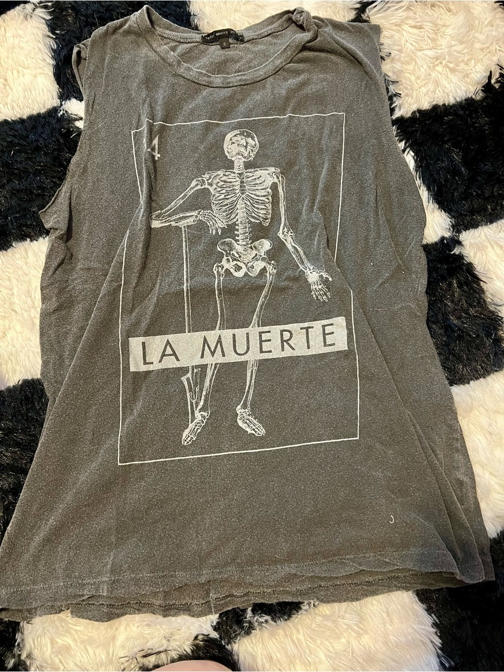 Vintage La Muerte Skeleton Graphic Muscle Tee - Charcoal